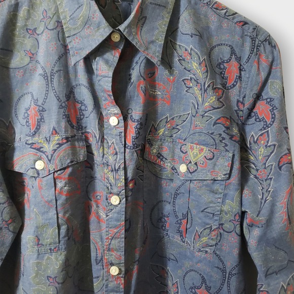 SOLD-Lauren Jeans Co Ralph Lauren Blue Paisley Cotton Button Up Shirt Womens L - Picture 3 of 11